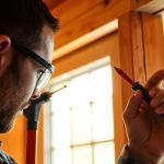 Professional inspecting wood for termites in a home.