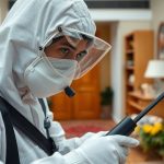 Technician inspecting a home for pest control.